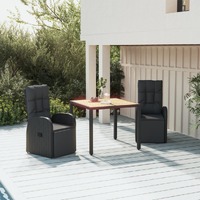  3 Piece Garden Dining Set Black Poly Rattan&amp;Solid Wood Acacia