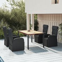  5 Piece Garden Dining Set Black Poly Rattan&amp;Solid Wood Acacia