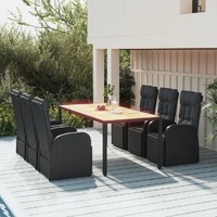  7 Piece Garden Dining Set Black Poly Rattan&amp;Solid Wood Acacia