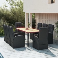  9 Piece Garden Dining Set Black Poly Rattan&amp;Solid Wood Acacia