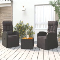  3 Piece Garden Lounge Set Black Poly Rattan&amp;Solid Wood Acacia