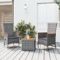  3 Piece Garden Lounge Set Grey Poly Rattan&amp;Solid Wood Acacia