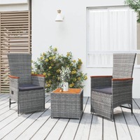  3 Piece Garden Lounge Set Grey Poly Rattan&amp;Solid Wood Acacia