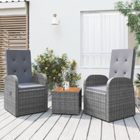  3 Piece Garden Lounge Set Grey Poly Rattan&amp;Solid Wood Acacia