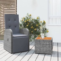 2 Piece Garden Lounge Set Grey Poly Rattan&amp;Solid Wood Acacia