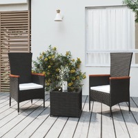  3 Piece Garden Lounge Set Black Poly Rattan&amp;Steel