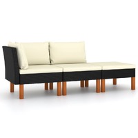  3 Piece Garden Lounge Set Poly Rattan and Solid Eucalyptus Wood