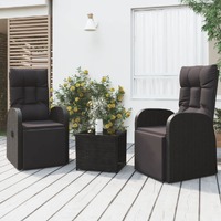  3 Piece Garden Lounge Set Black Poly Rattan&amp;Steel