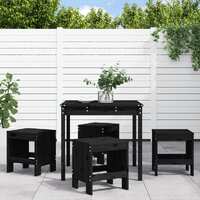  5 Piece Garden Dining Set Black Solid Wood Pine