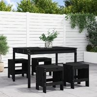  5 Piece Garden Dining Set Black Solid Wood Pine