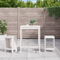 3 Piece Garden Bar Set White Solid Wood Pine