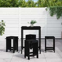 5 Piece Garden Bar Set Black Solid Wood Pine