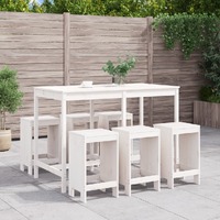  7 Piece Garden Bar Set White Solid Wood Pine