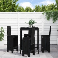  5 Piece Garden Bar Set Black Solid Wood Pine