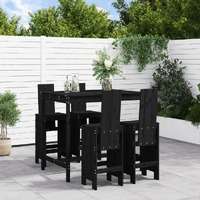  5 Piece Garden Bar Set Black Solid Wood Pine