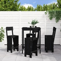  5 Piece Garden Bar Set Black Solid Wood Pine