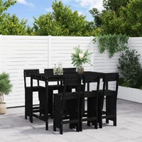  7 Piece Garden Bar Set Black Solid Wood Pine