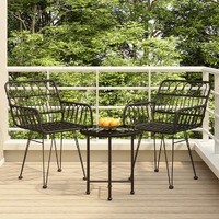  3 Piece Garden Dining Set Black Poly Rattan