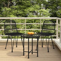  3 Piece Garden Dining Set Black Poly Rattan