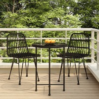  3 Piece Garden Dining Set Black Poly Rattan