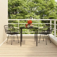  3 Piece Garden Dining Set Black Poly Rattan
