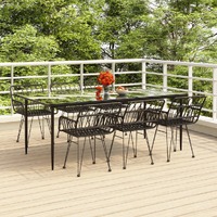  7 Piece Garden Dining Set Black Poly Rattan