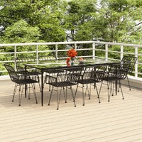  9 Piece Garden Dining Set Black Poly Rattan