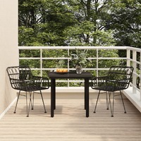 3 Piece Garden Dining Set Black Poly Rattan