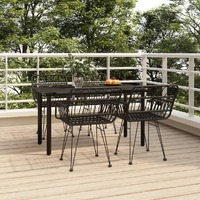  5 Piece Garden Dining Set Black Poly Rattan