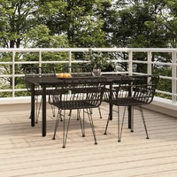  5 Piece Garden Dining Set Black Poly Rattan