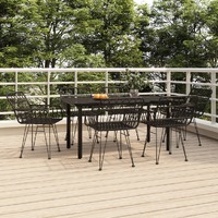  7 Piece Garden Dining Set Black Poly Rattan
