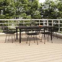  7 Piece Garden Dining Set Black Poly Rattan