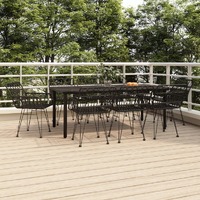  9 Piece Garden Dining Set Black Poly Rattan