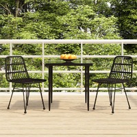  3 Piece Garden Dining Set Black Poly Rattan