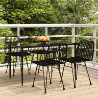  5 Piece Garden Dining Set Black Poly Rattan
