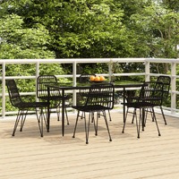  7 Piece Garden Dining Set Black Poly Rattan