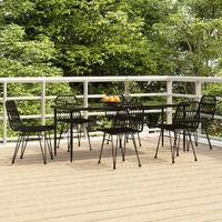  7 Piece Garden Dining Set Black Poly Rattan