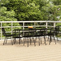  9 Piece Garden Dining Set Black Poly Rattan