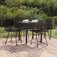  5 Piece Garden Dining Set Black Poly Rattan