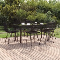  7 Piece Garden Dining Set Black Poly Rattan