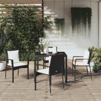  5 Piece Garden Dining Set with Cushions Black Poly Rattan