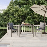  3 Piece Garden Dining Set with Cushions Grey Poly Rattan