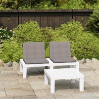  2 Piece Garden Lounge Set with Cushions Plastic White
