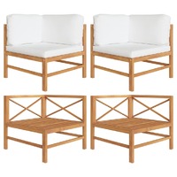  Corner Sofas 2 pcs with Cream Cushions Solid Teak Wood
