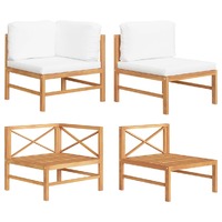  2 Piece Garden Lounge Set with Cream Cushions Teak Wood