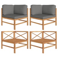  Corner Sofas 2 pcs with Dark Grey Cushions Solid Teak Wood
