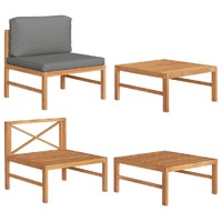  2 Piece Garden Lounge Set with Dark Grey Cushions Teak Wood