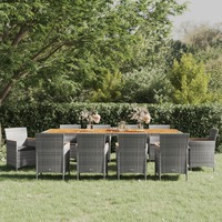  11 Piece Garden Dining Set Grey Poly Rattan