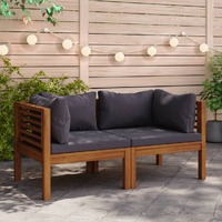  Corner Sofas 2 pcs with Dark Grey Cushions Solid Acacia Wood