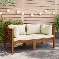 Corner Sofas 2 pcs with Cream White Cushions Solid Acacia Wood